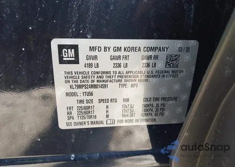 2021 Chevrolet Trailblazer Fwd Lt from USA, damaged, VIN KL79MPS24MB014591